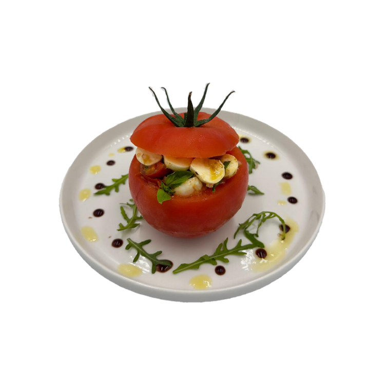 TOMATE GARNIE À LA MOZZARRELLA ET PESTO