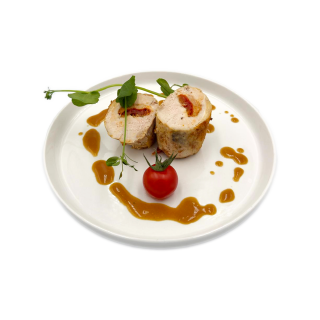 BALLOTINE DE PINTADE A LA TOMATE CONFITE ET PESTO