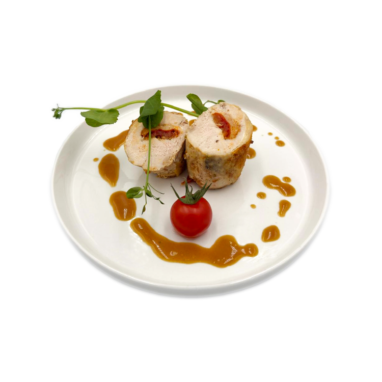 BALLOTINE DE PINTADE A LA TOMATE CONFITE ET PESTO