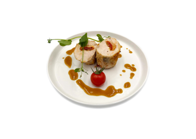 BALLOTINE DE PINTADE A LA TOMATE CONFITE ET PESTO