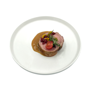 SELLE D'AGNEAU RÔTIE AUX PISTACHES ET CRANBERRIES